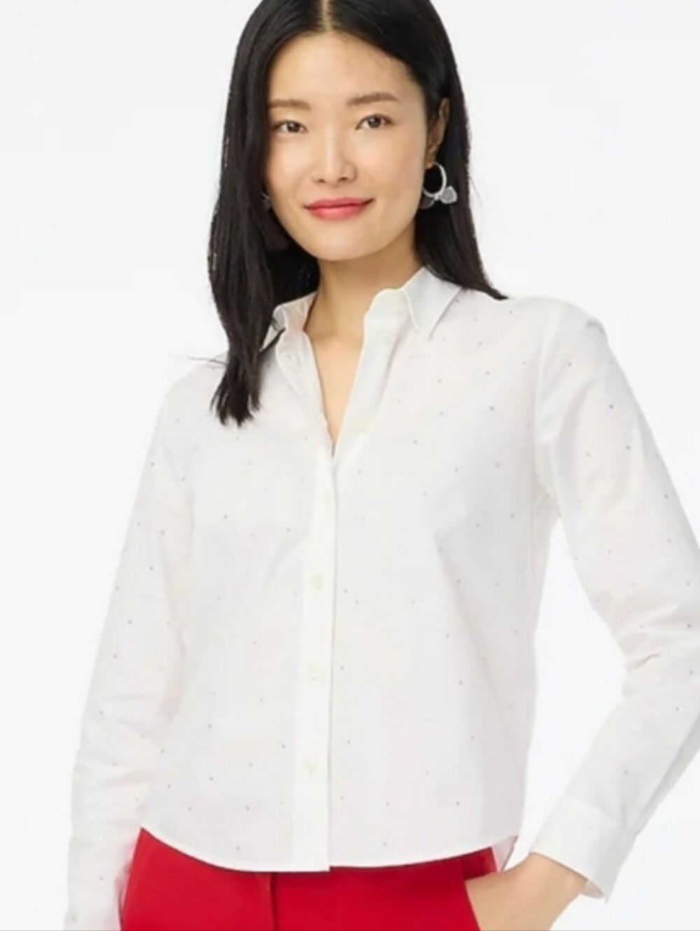 J Crew Factory Rhinestone modern button-down Size M NWT CE968 White